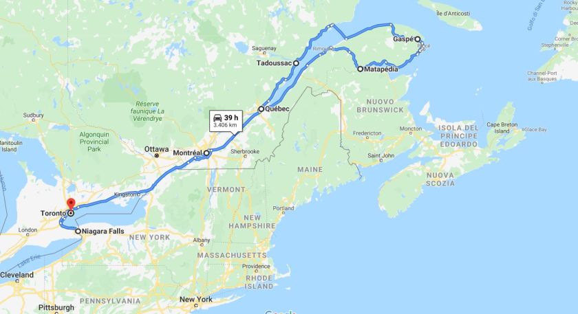 Percorso Canada Orientale